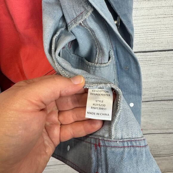 Oddy Women's Blue Jean Pink Heart Back Basic Denim Jacket Size Small - Picture 4 of 7